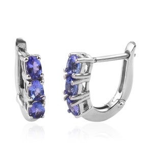 AAA Tanzanite Huggie Hoop Earrings in Sterling Silver 1.37 ctw-Tanzanite Earring-Tanzanite Jewelry-AAA Tanzanite-Women Earrings-Mom's Gift