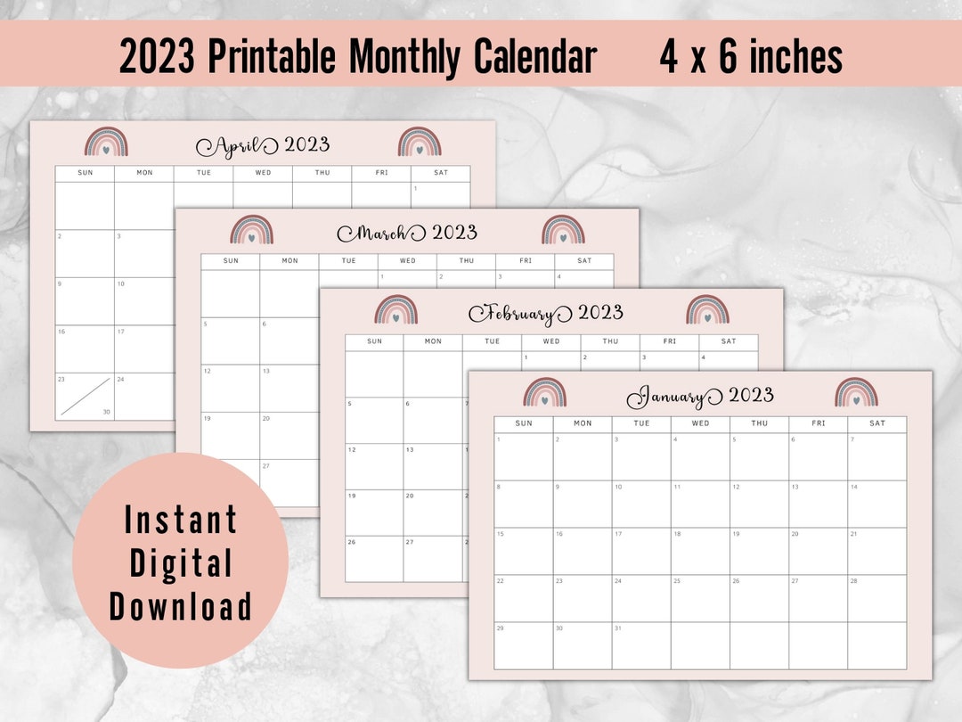 4x6 Printable Calendar 2023 Calendar Boho Calendar Etsy