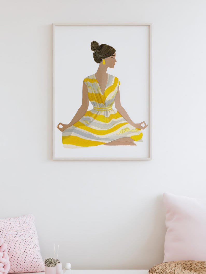 Minimalist Woman in Yellow Dress Print | Modern Feminine Wall Art ...
