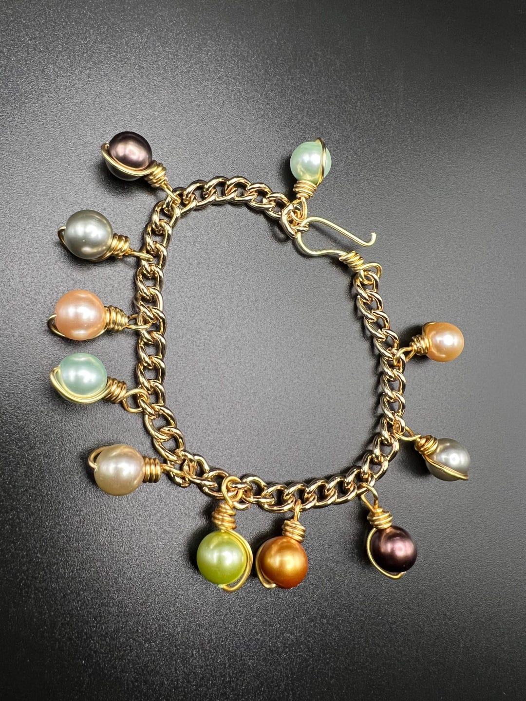 Hand Crafted Gold Color Wire Wrapped - Heavy Chain With Multi-color ...