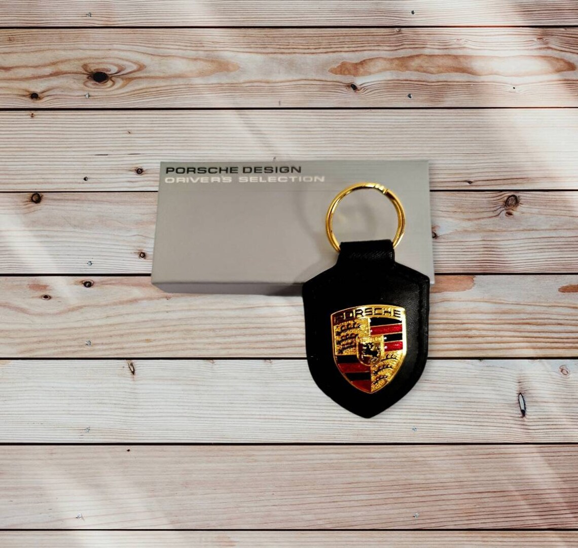 Porsche Leather Key Ring Metal Crest Key Fob Key Chain. BLACK Etsy