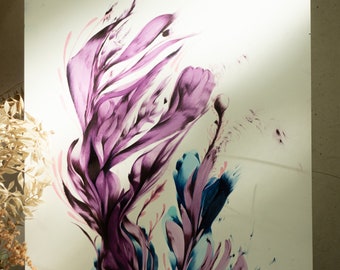 Peinture abstraite original - Fleur violette -