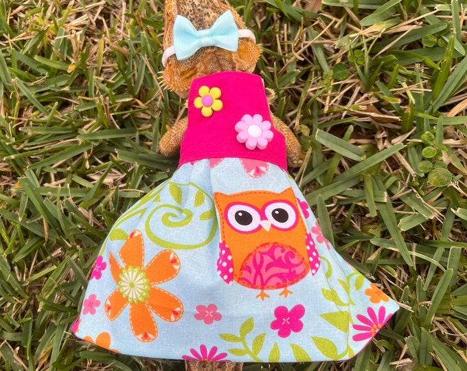 Pink Cute Owl Bearded Dragon Dress MADE IN AMERICA