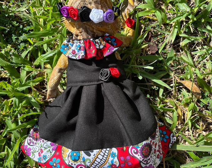 Day of the dead, flower headband and flower bouquet Bearded Dragon Dress MADE IN AMERICA