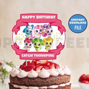 Catch Teenieping Girl Birthday Party Cake Topper Party Decor Decorations Digital Instant Download Printable Heartsping Dadaping Gogoping