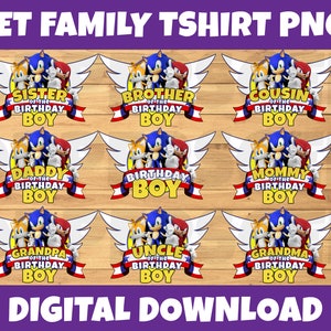 Sonic the Hedgehog Family Shirt Set - Modèle numérique pour Cricut et PNG - Parfait pour la fête active du garçon d’anniversaire