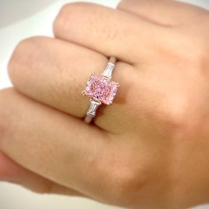 Pink Diamond Ring, Pink Lab Grown Diamond Ring, Pink Diamond Engagement Ring, Sterling Silver Ring.Pink Diamond rings for women.