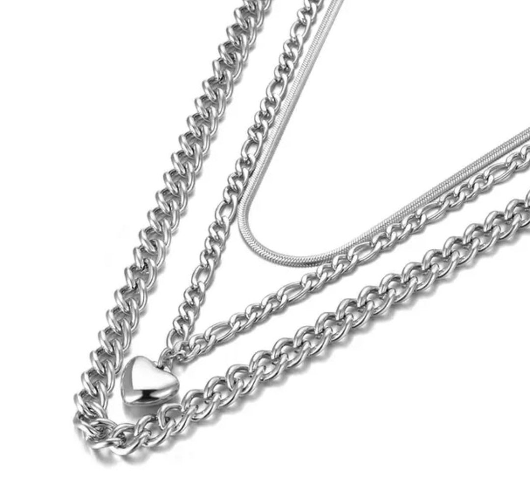 Multi Layer Heart Chain Necklace Punk Style Multi Layer - Etsy