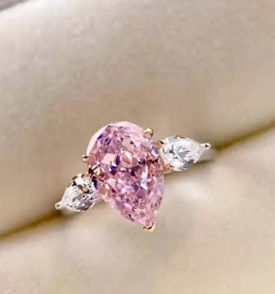 Pink Purple Pear Shape Diamond Three Stone Ring by J FINE