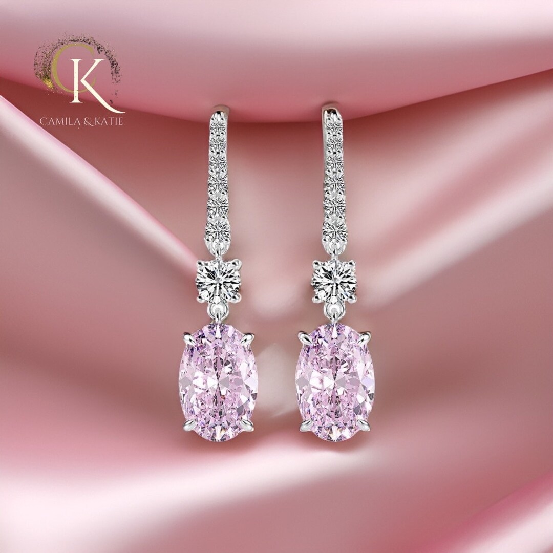 Pink Lab Diamond Earrings Pink Oval Diamond Earrings Pink Oval Hybrid