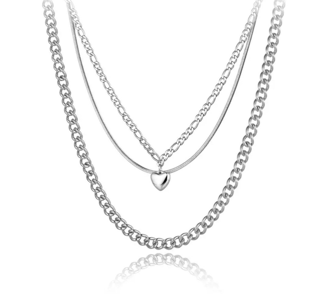 Multi Layer Heart Chain Necklace Punk Style Multi Layer - Etsy