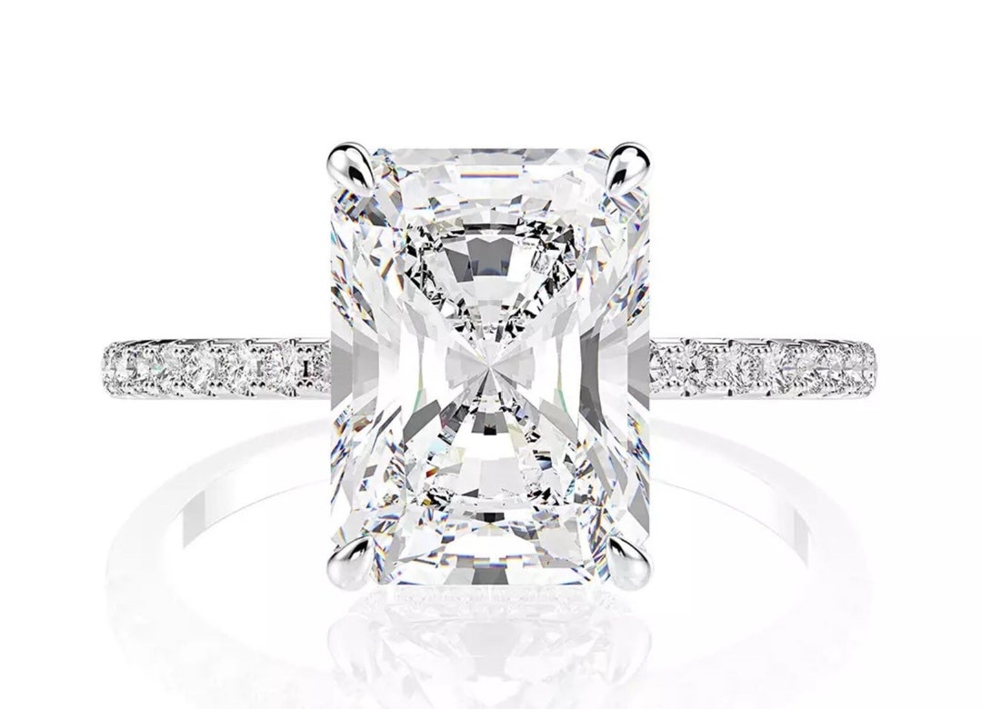 Lab Diamond Radiant Cut Ring, Lab Diamond Ring, Sterling Silver Rings