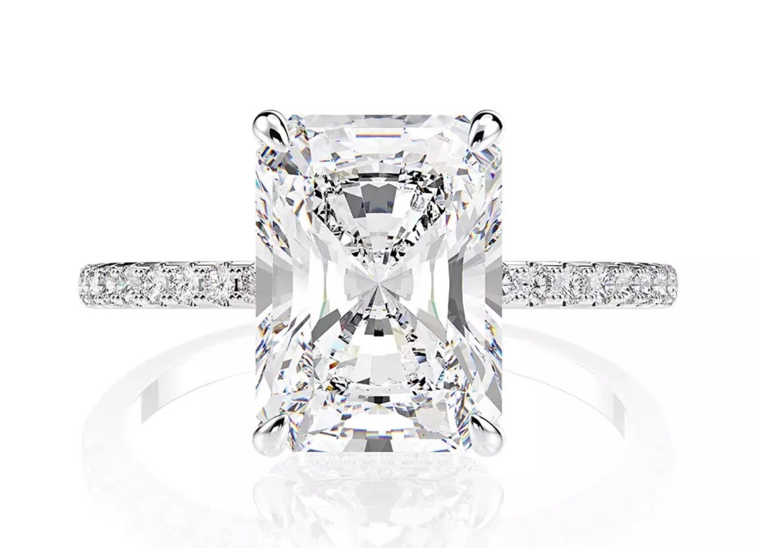 Lab Diamond Radiant Cut Ring Lab Diamond Ring Sterling Etsy