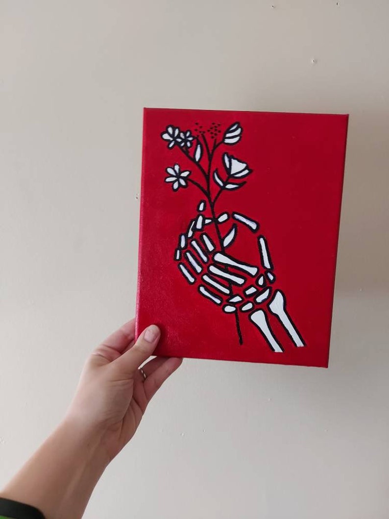 Spooky Canvas Painting Halloween Wall Art Skeleton Painting Etsy