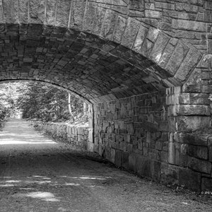 Acadia Stone Bridge circa 1932 Photograph, Black and White, Maine, Stone Work Image, Masonry, Architecture, Carriage Path Photo, Canvas