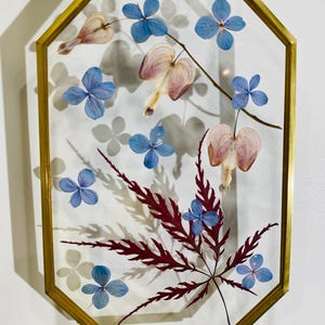 Pressed Flower Sun Catcher, Bleeding Heart, Japanese Maple, Brass Frame