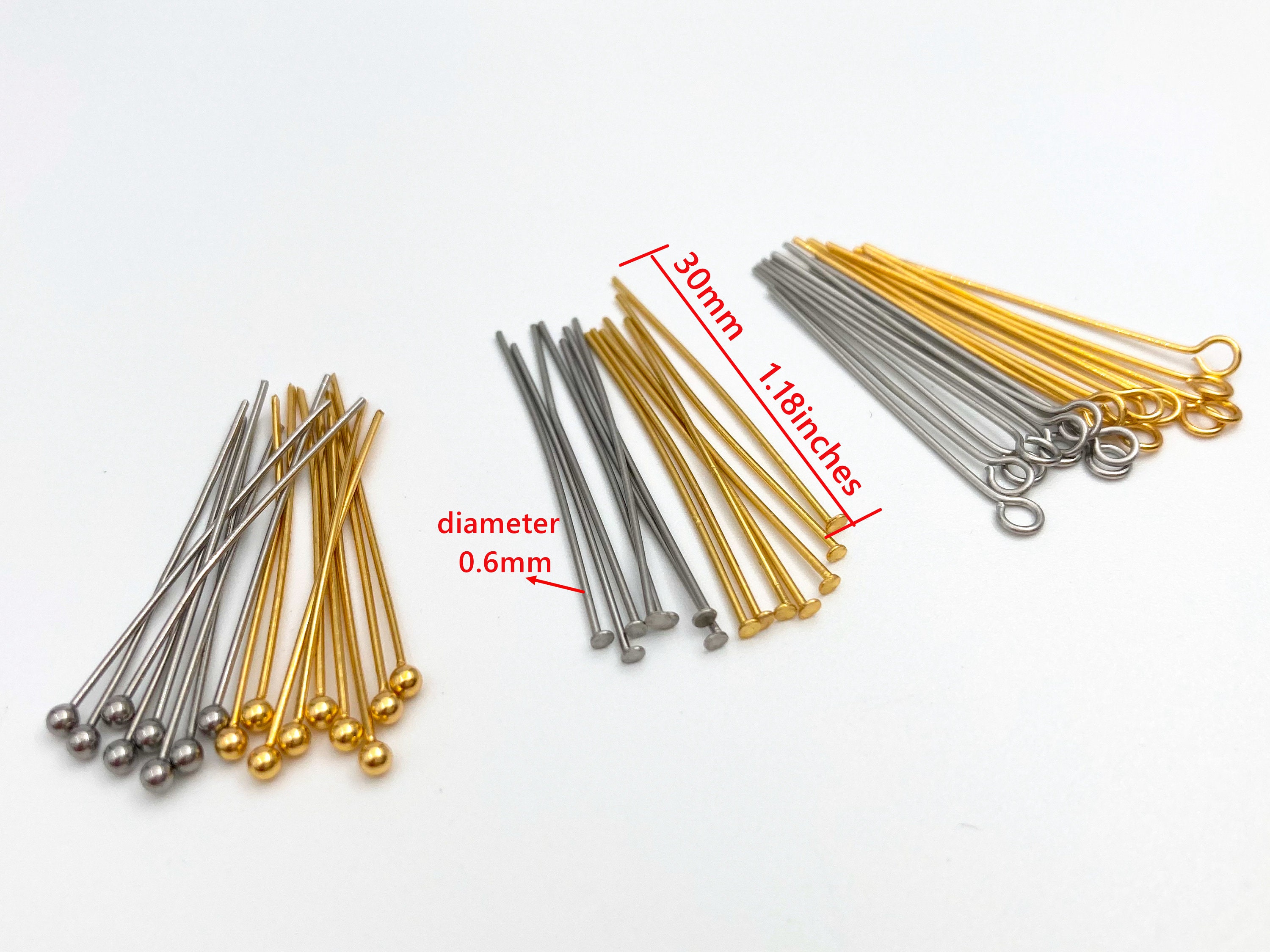 30mm Stainless Steel Jewelry Pins, Gold Plated Ball, Flat, Eye Head ...