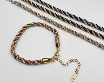 5mm Stainless Steel Twisted Rope Chain and Box ChainTwo-Tone Bracelets