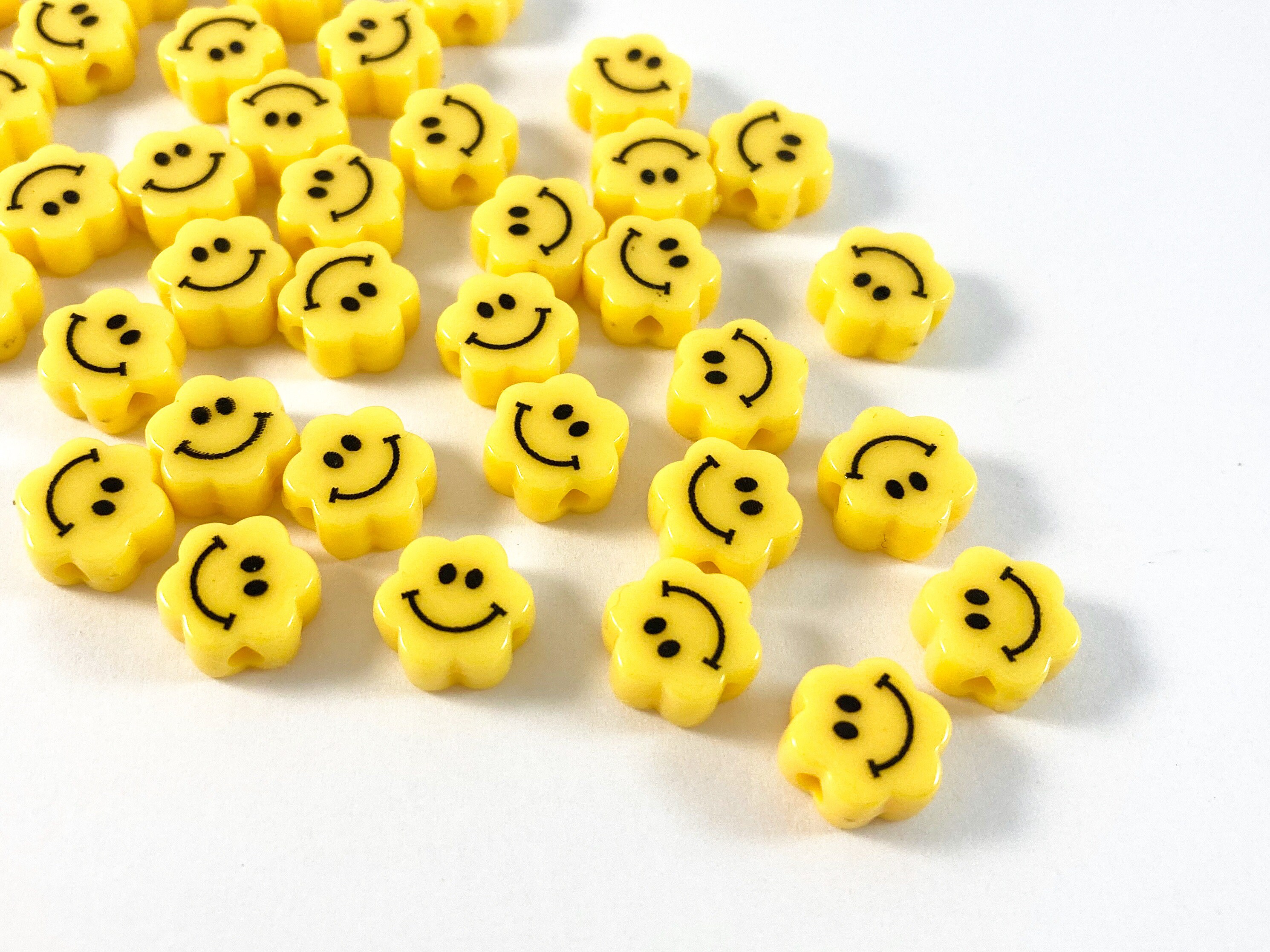 Smiley Face Beads Pastel Flower Beads 10mm Acrylic Beads Etsy