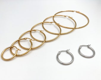 Stainless Steel Hoop Earrings: 20mm-70mm, 2mm Diameter