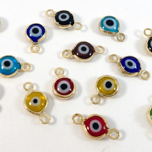 Gold plated enamel evil eye charms and connectors, 24k shiny gold plated brass, 9.6*6.6mm, jewelry  and crafting supplies