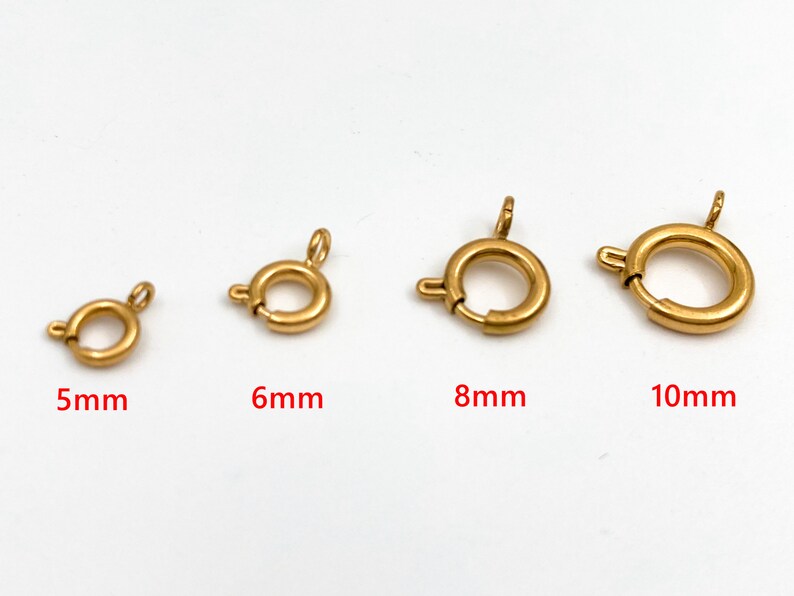 Stainless steel spring ring clasps, 5mm 6mm 8mm 10mm clasps for necklace and bracelet making, 18k gold plated, jewelry and crafting supplies image 2