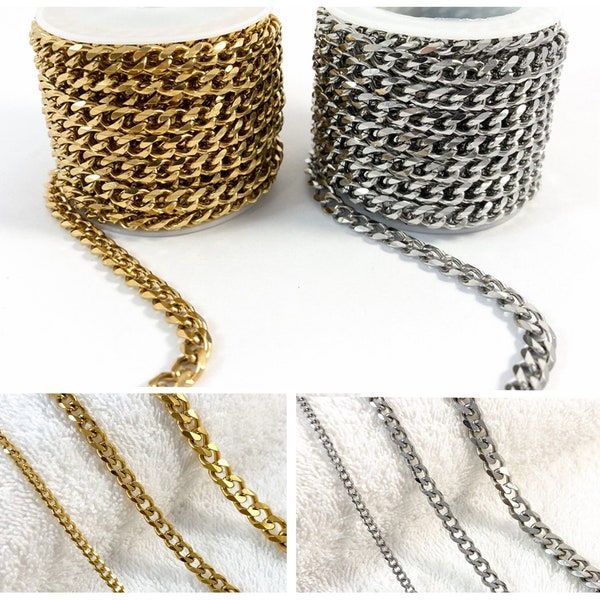 Faceted curb Cuban link chain, 304 stainless steel chain for necklace bracelet and anklet making, Jewelry Supplies