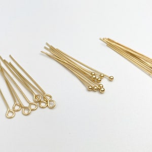 30mm jewelry pins, flat head, ball head and eye pins, 14k gold plated brass pins, jewelry supplies, crafting supplies