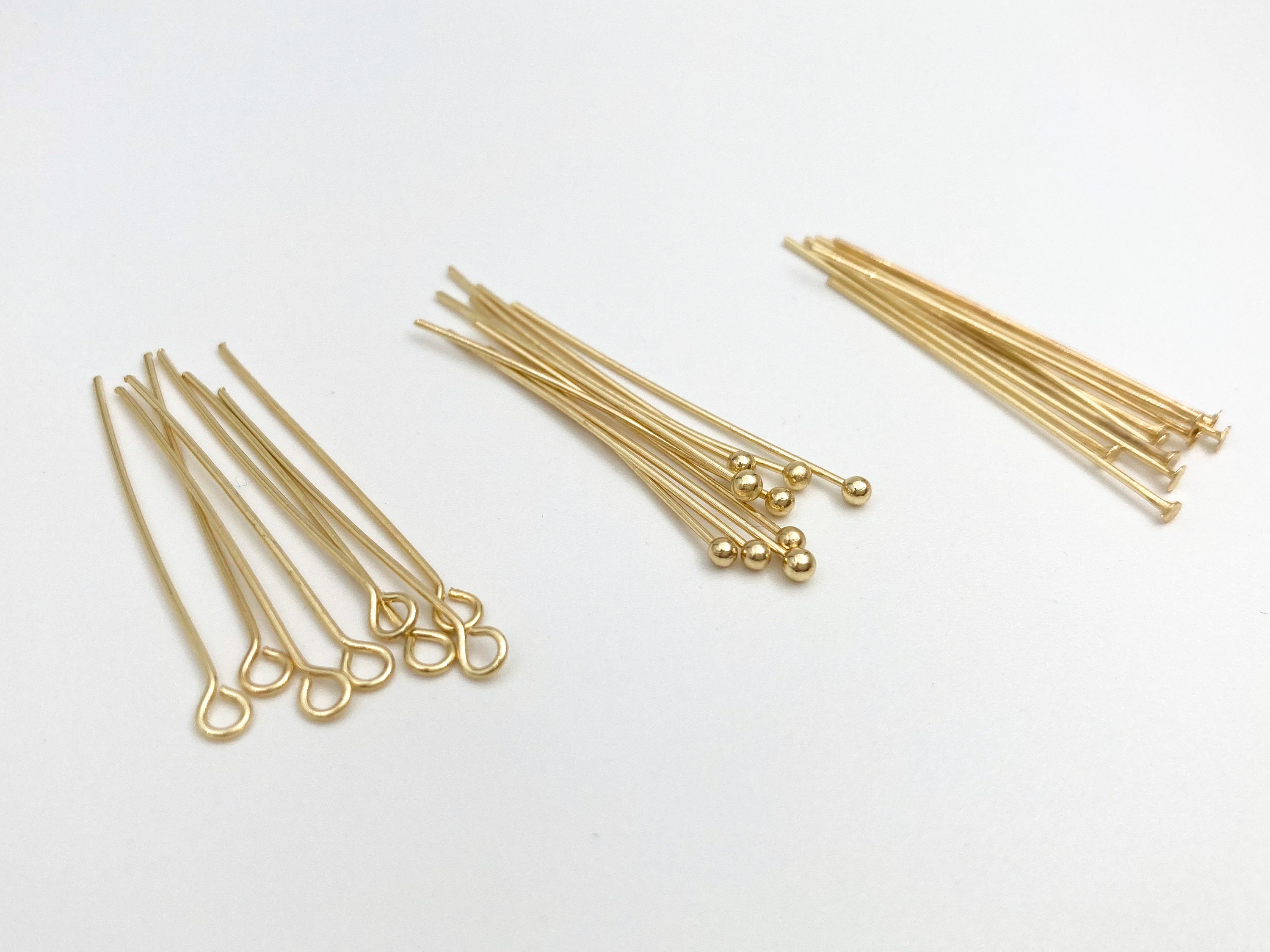 14k Gold Plated Brass Jewelry Pins: Ball, Flat, Eye Head Pins - Etsy