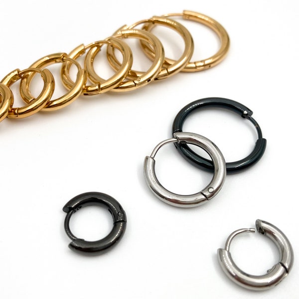 8mm-20mm Huggie hoop Earrings, hypoallergenic stainless steel hinged sleeper earrings hoops, earring findings, jewelry supplies