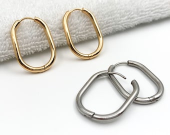 Oval Huggie Hoop Earrings: Stainless Steel Sleeper Hoops (20mm*26mm)