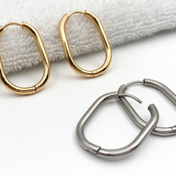 20mm*26mm Oval Huggie hoop earrings, hypoallergenic stainless steel hinged sleeper earrings hoops, earring findings, jewelry supplies