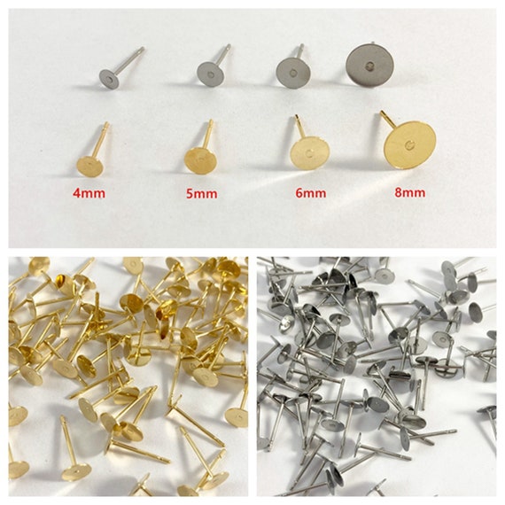 3-8mm Hypoallergenic Stainless Steel Flat And Blank Earring Posts