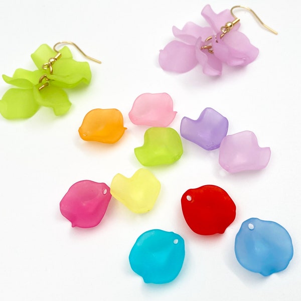 Acrylic flower petal beads for earrings and necklace, frosted matte flower petal charms, earring findings, crafting supplies