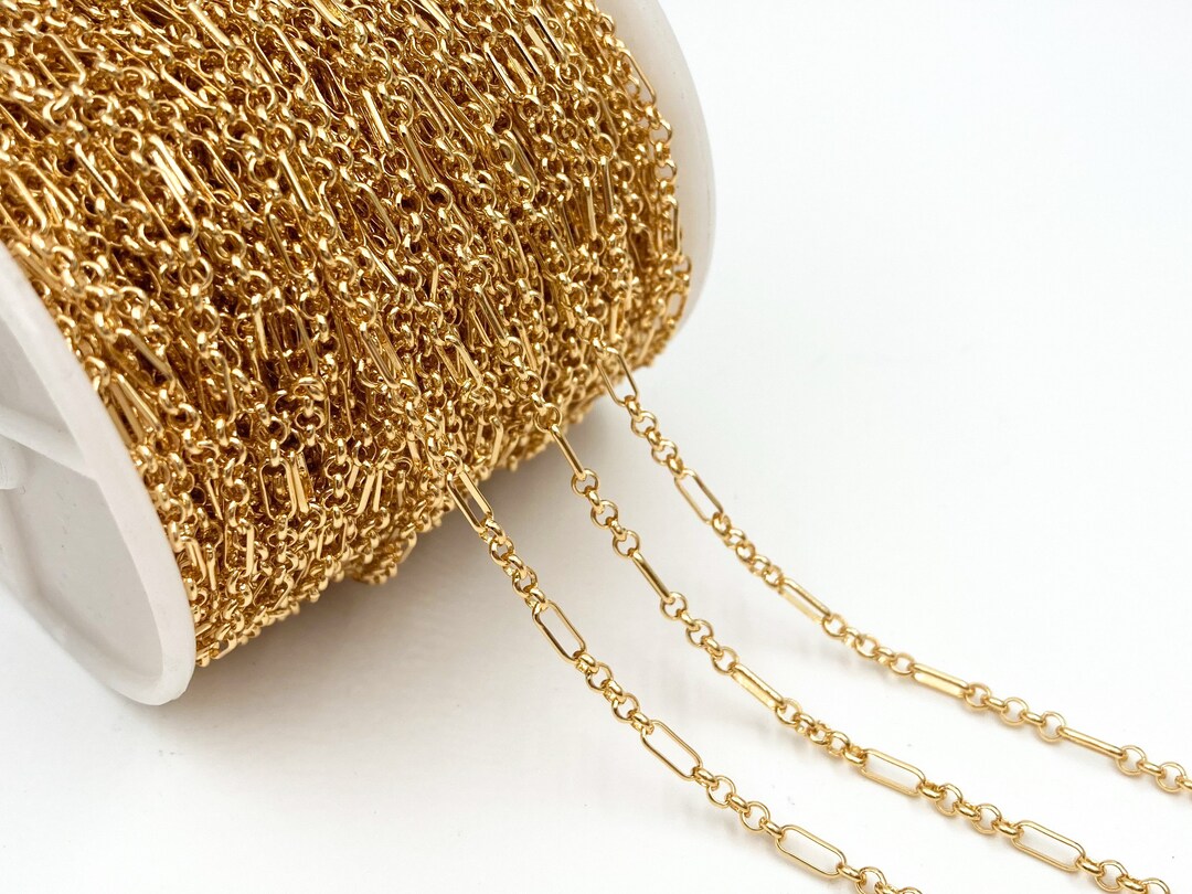 3mm Mixed Rolo Paper Clip Chain, Skinny Oval Link Chain, 14k Gold ...