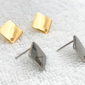 Gold Plated Square Earring Posts: 316L Stainless Steel Findings