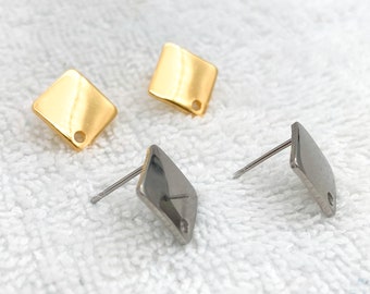 Gold Plated Square Earring Posts: 316L Stainless Steel Findings