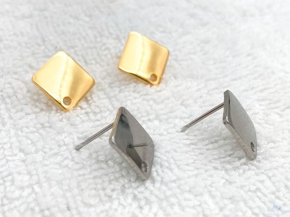 Gold Plated Square Earring Posts: 316L Stainless Steel Findings