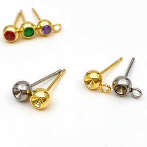 5mm Ball Earring Posts: 316L Stainless Steel with Loop