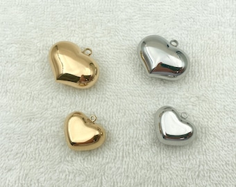 Puffy Heart Charms, PVD Stainless Steel Jewelry Supplies