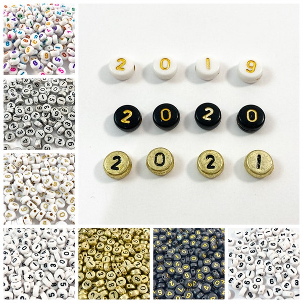 Number beads, 6*4mm acrylic block beads, round coin beads, necklace and bracelet making, jewelry supplies