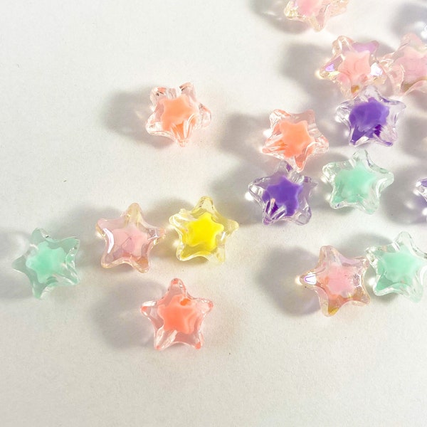 11mm acrylic star beads, transparent rainbow Star, spacer beads for  necklace and bracelet making, Jewelry and Crafting supplies