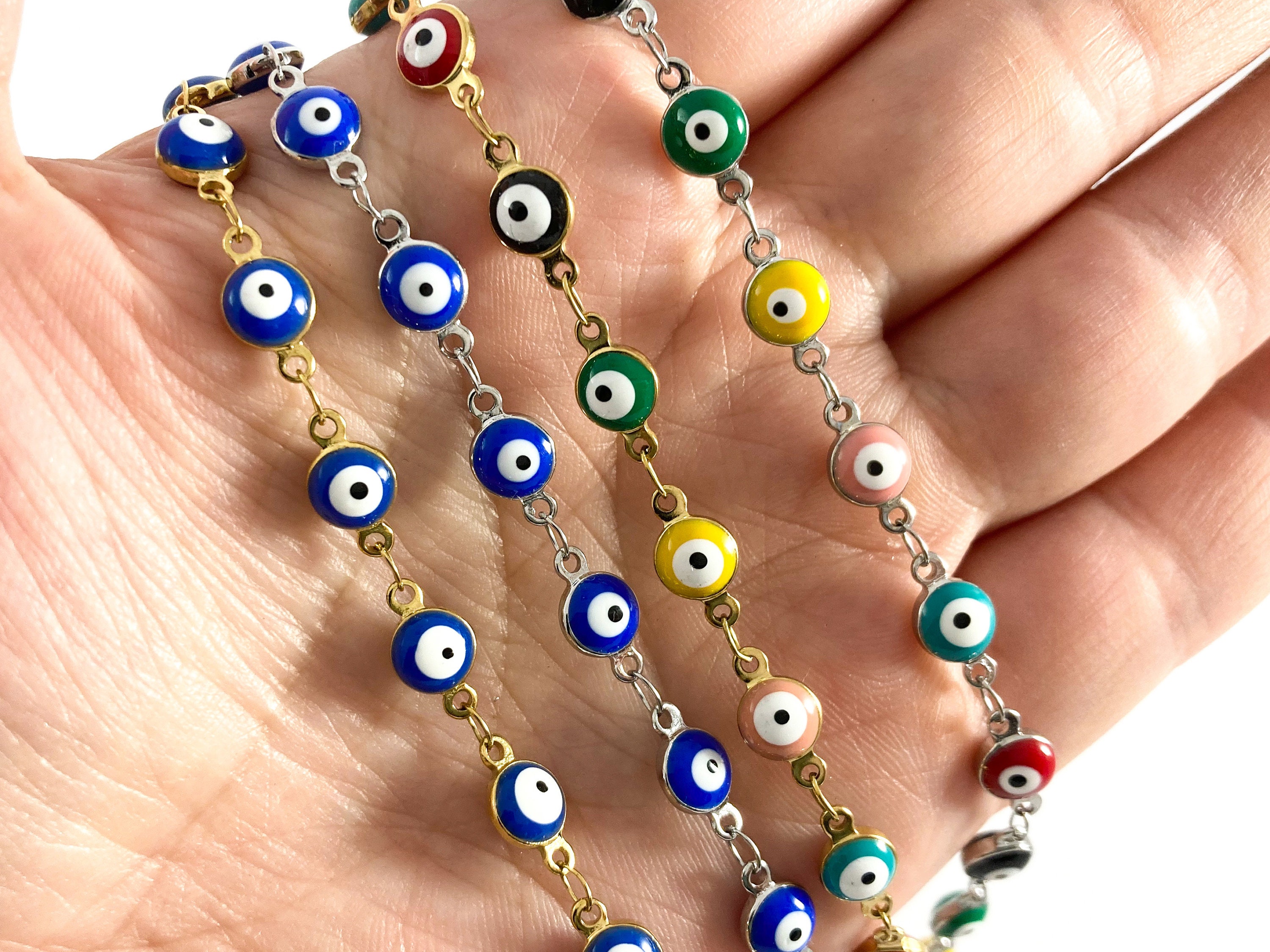 6mm Enamel Evil Eye Chain: 18k Gold Plated Stainless Steel Jewelry ...