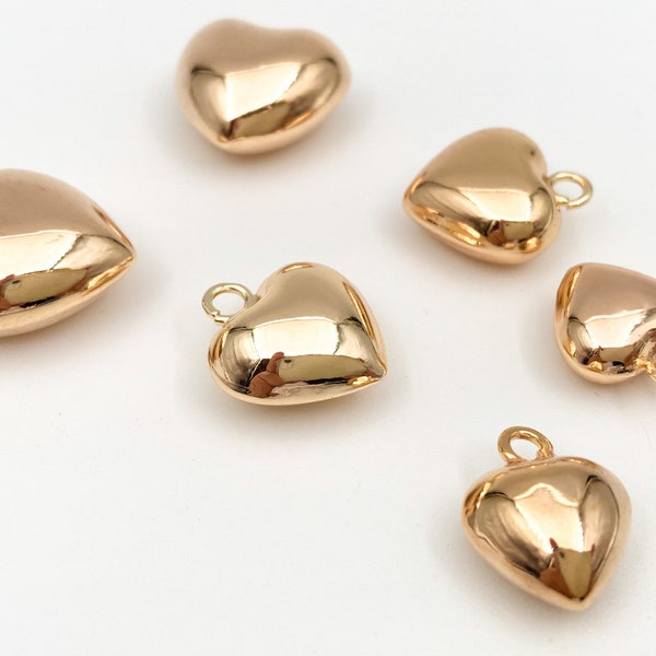 Real 24k gold plated heart charms, smooth puffy love heart charms, necklace and  bracelet making, jewelry supplies