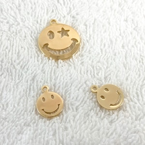Real 14k gold plated happy face charms, smiley face pendants, necklace, bracelet, jewelry supply