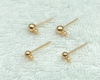 14k Gold Plated Ball Earring Posts: Brass Jewelry Supplies (3mm 4mm)