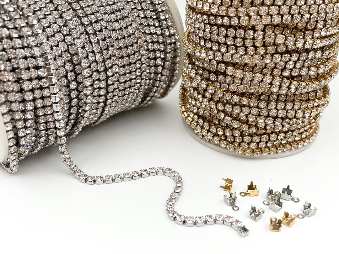 3mm Crystal Rhinestone Chain: Gold Plated Stainless Steel Cup Chain ...