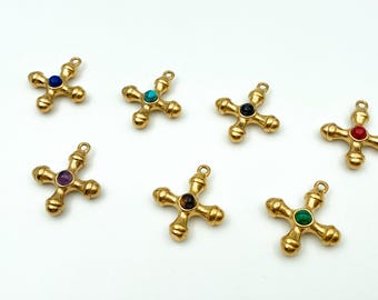 18k Gold Plated Cross Charms: Stainless Steel Gemstone Jewelry Supply