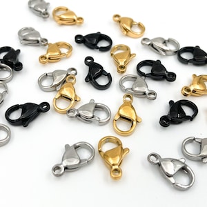 Stainless Steel Lobster Clasp Connectors, 9mm 10mm 12mm 15mm Clasps for Necklace and Bracelet Making, Jewelry Supplies