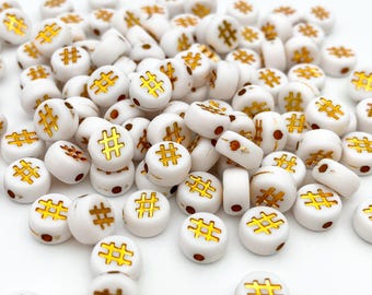 Hashtag Acrylic Beads: Round Coin Jewelry Supplies (7x4mm)